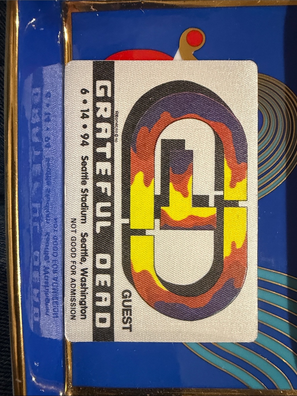 Grateful Dead White Guest Pass Card with Multicolor Flame O